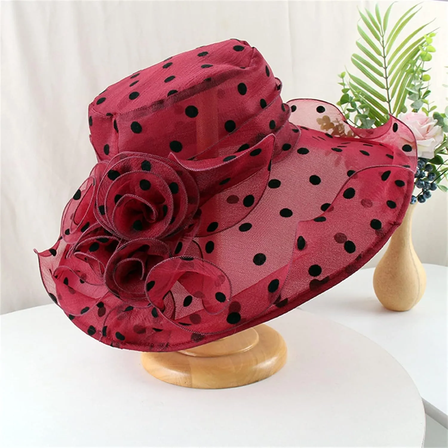 Women Organza Tea Party Kentucky Church Derby Hat Wedding Cloche Dress Fascinators Big Wide Brim UV Protection Hat