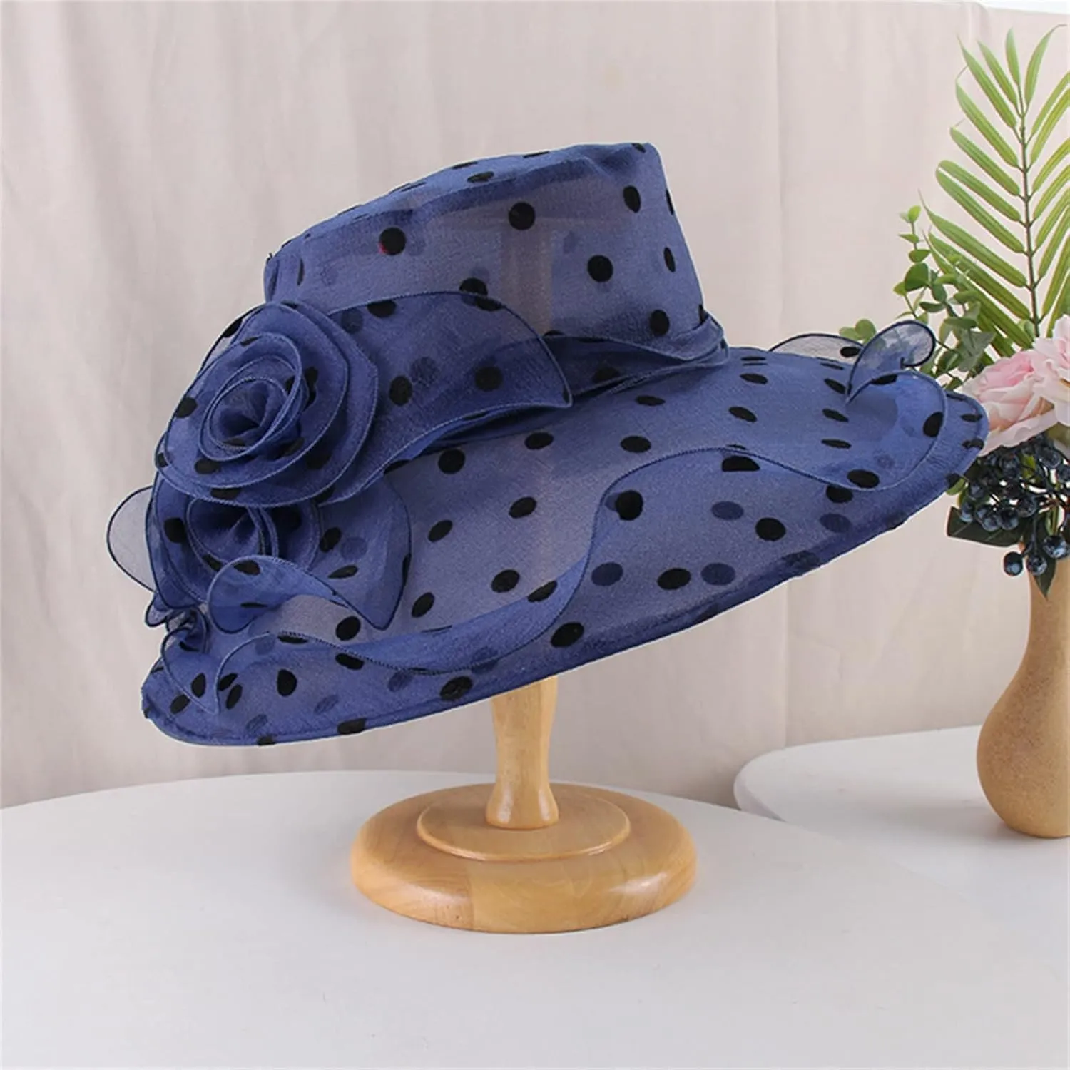 Women Organza Tea Party Kentucky Church Derby Hat Wedding Cloche Dress Fascinators Big Wide Brim UV Protection Hat