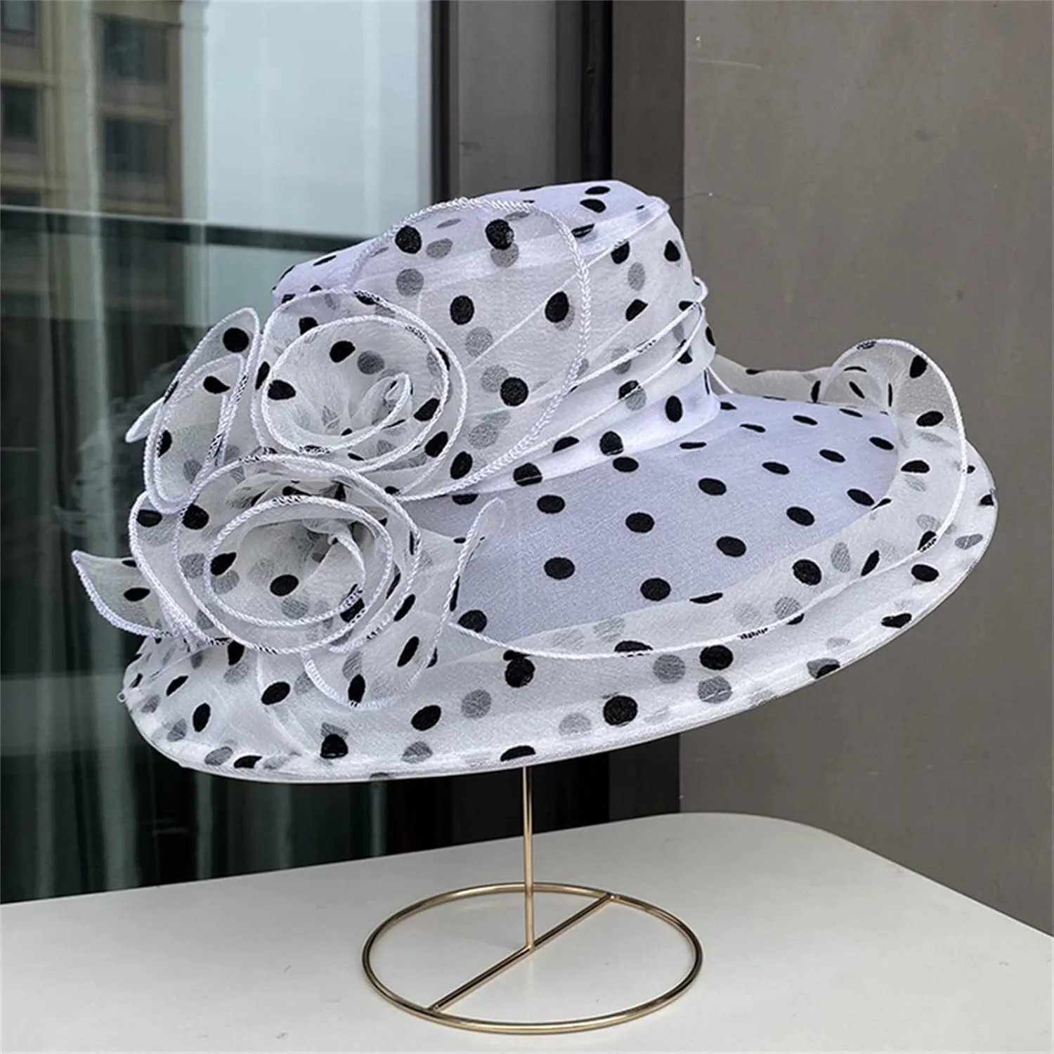 Women Organza Tea Party Kentucky Church Derby Hat Wedding Cloche Dress Fascinators Big Wide Brim UV Protection Hat
