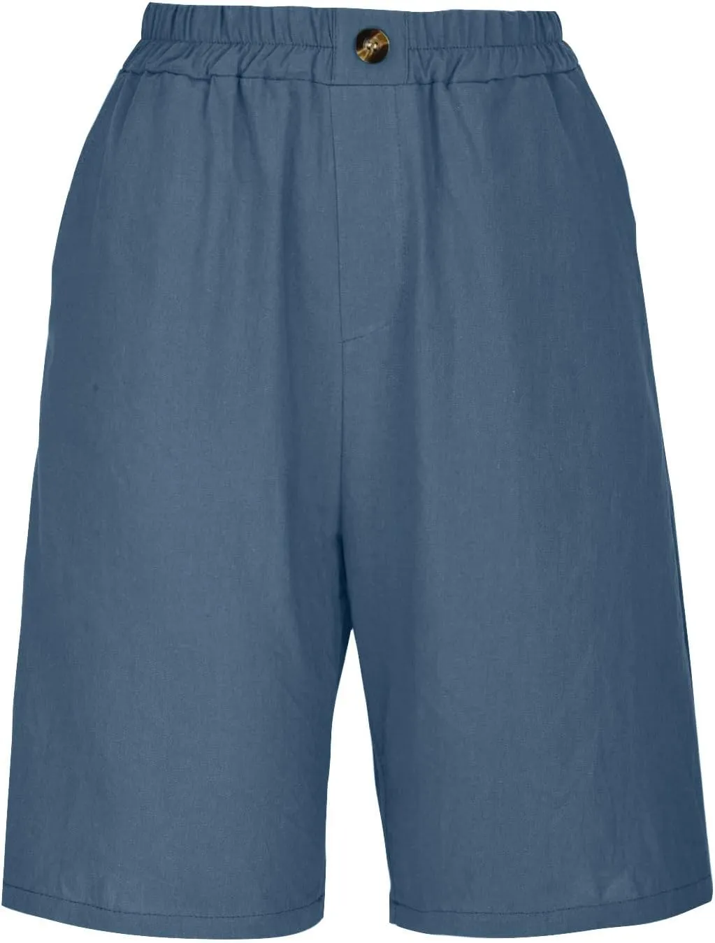 Women Summer Cotton Linen Bermuda Shorts Elastic Waist Wide Leg Shorts Loose Knee Length Shorts Casual Beach Shorts