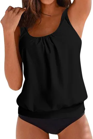 Womens 2 Piece Tankini Swimsuits Tummy Control Ruffle High Waisted Bathing Suit Ladies Sexy Outdoor Beach Swim Outfit