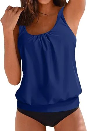 Womens 2 Piece Tankini Swimsuits Tummy Control Ruffle High Waisted Bathing Suit Ladies Sexy Outdoor Beach Swim Outfit