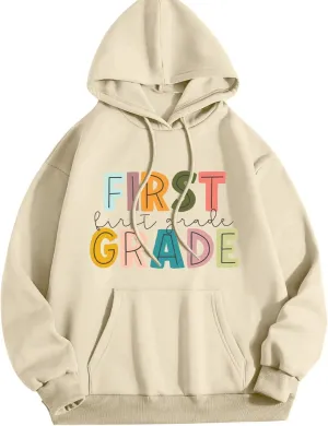 Womens Autumn Hoodies Loose Letter Print Drawstring Hooded Long Sleeve Pullover Sweatshirts Oversized Streetwear Tops