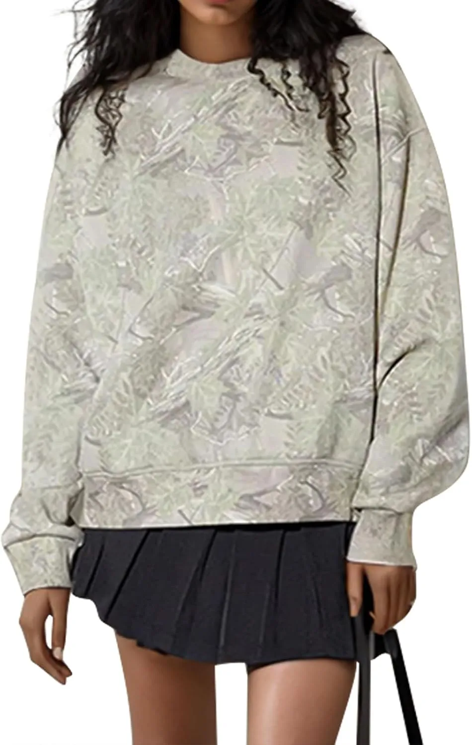 Womens Camo Sweatshirt Maple Leaf Print Oversized Long Sleeve Pullover Tops Loose Crewneck Shirt Fall Trendy Clothes