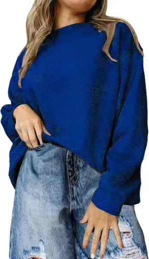 Women's Casual Shirts Textured Crewneck Long Sleeve Oversized Pullover Sweatshirts Fall Loose Fit Workout Tunic Tops