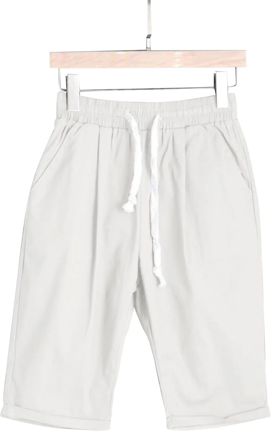 Womens Casual Shorts Summer Cotton Elastic Waist Drawstring Knee Length Bermuda Shorts Loose Fit Beach Shorts