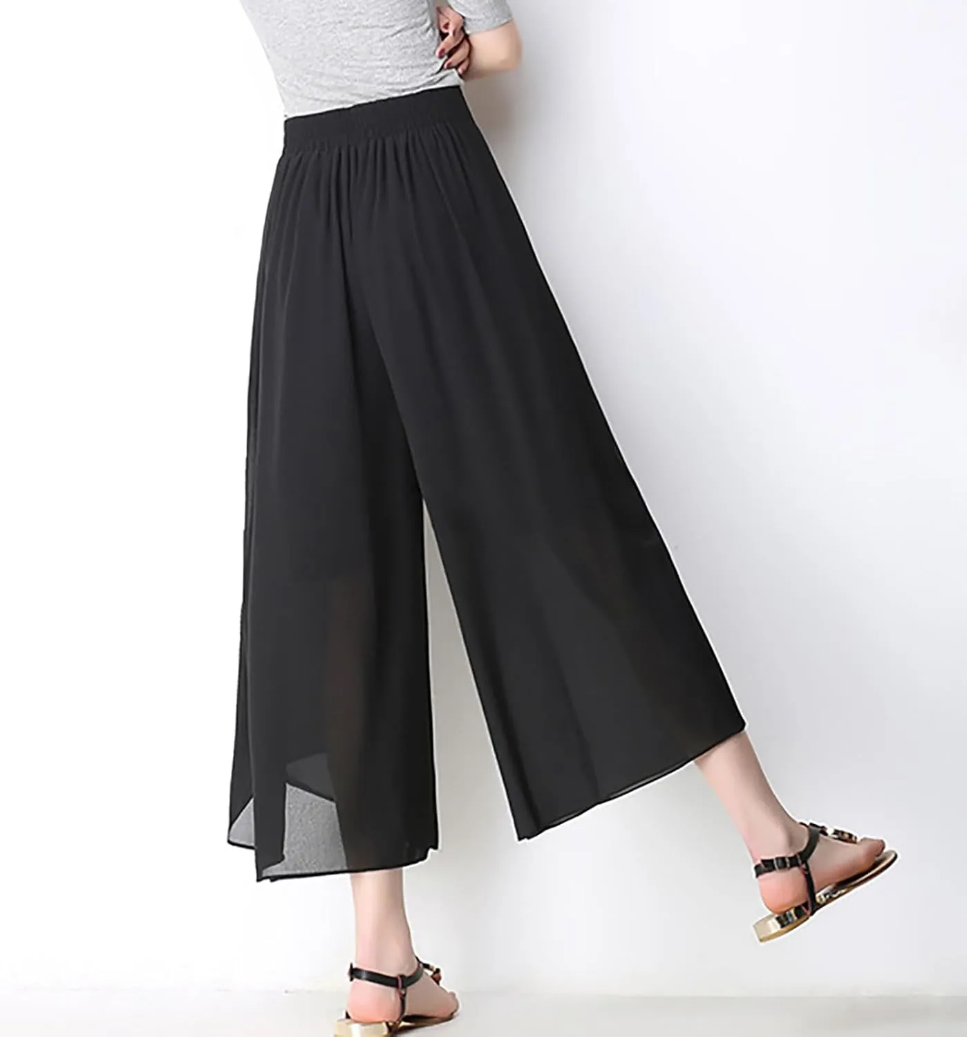 Womens Chiffon Split Wide Leg Pants Casual Summer Hippie Yoga Pants Plus Size Flowy Wrap Long