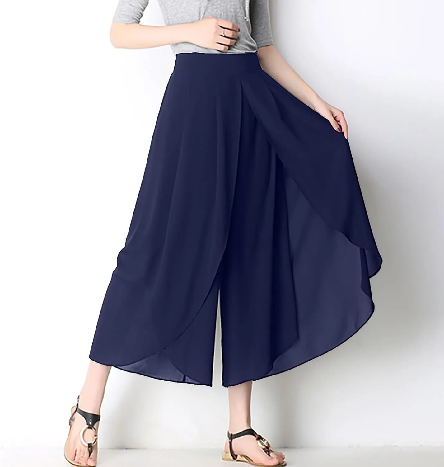 Womens Chiffon Split Wide Leg Pants Casual Summer Hippie Yoga Pants Plus Size Flowy Wrap Long