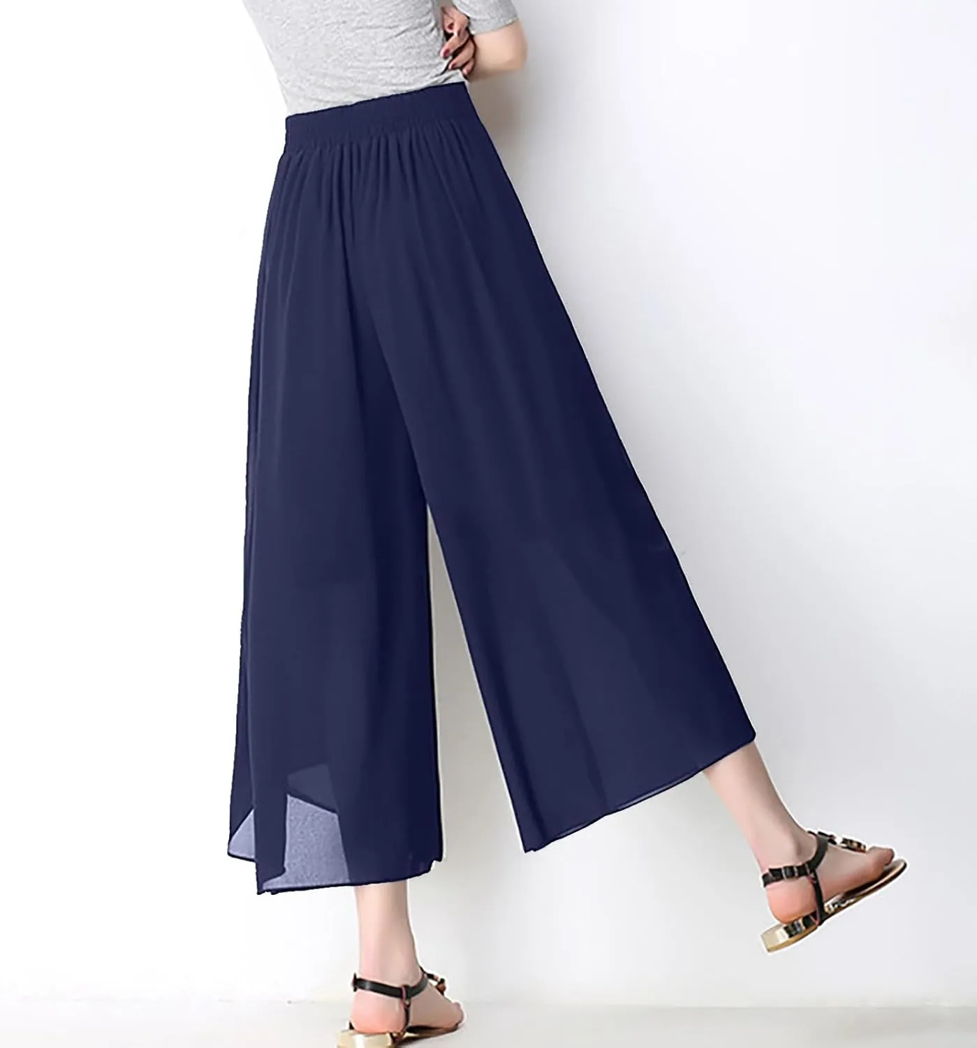 Womens Chiffon Split Wide Leg Pants Casual Summer Hippie Yoga Pants Plus Size Flowy Wrap Long