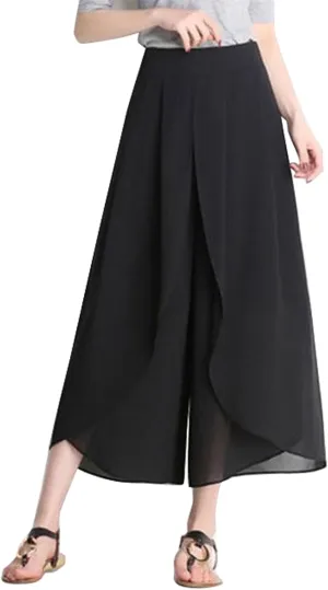 Womens Chiffon Split Wide Leg Pants Casual Summer Hippie Yoga Pants Plus Size Flowy Wrap Long