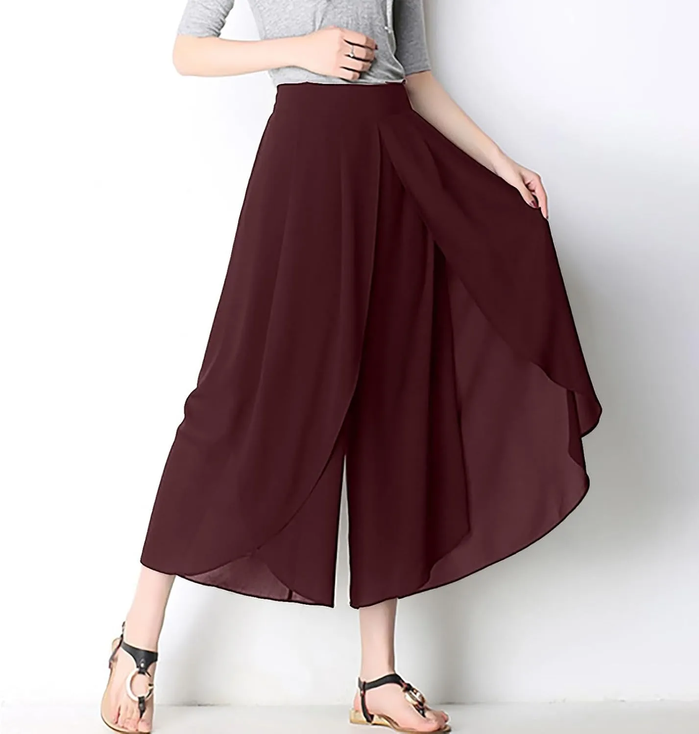 Womens Chiffon Split Wide Leg Pants Casual Summer Hippie Yoga Pants Plus Size Flowy Wrap Long