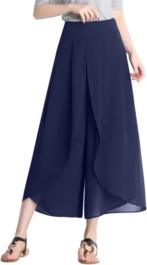Womens Chiffon Split Wide Leg Pants Casual Summer Hippie Yoga Pants Plus Size Flowy Wrap Long