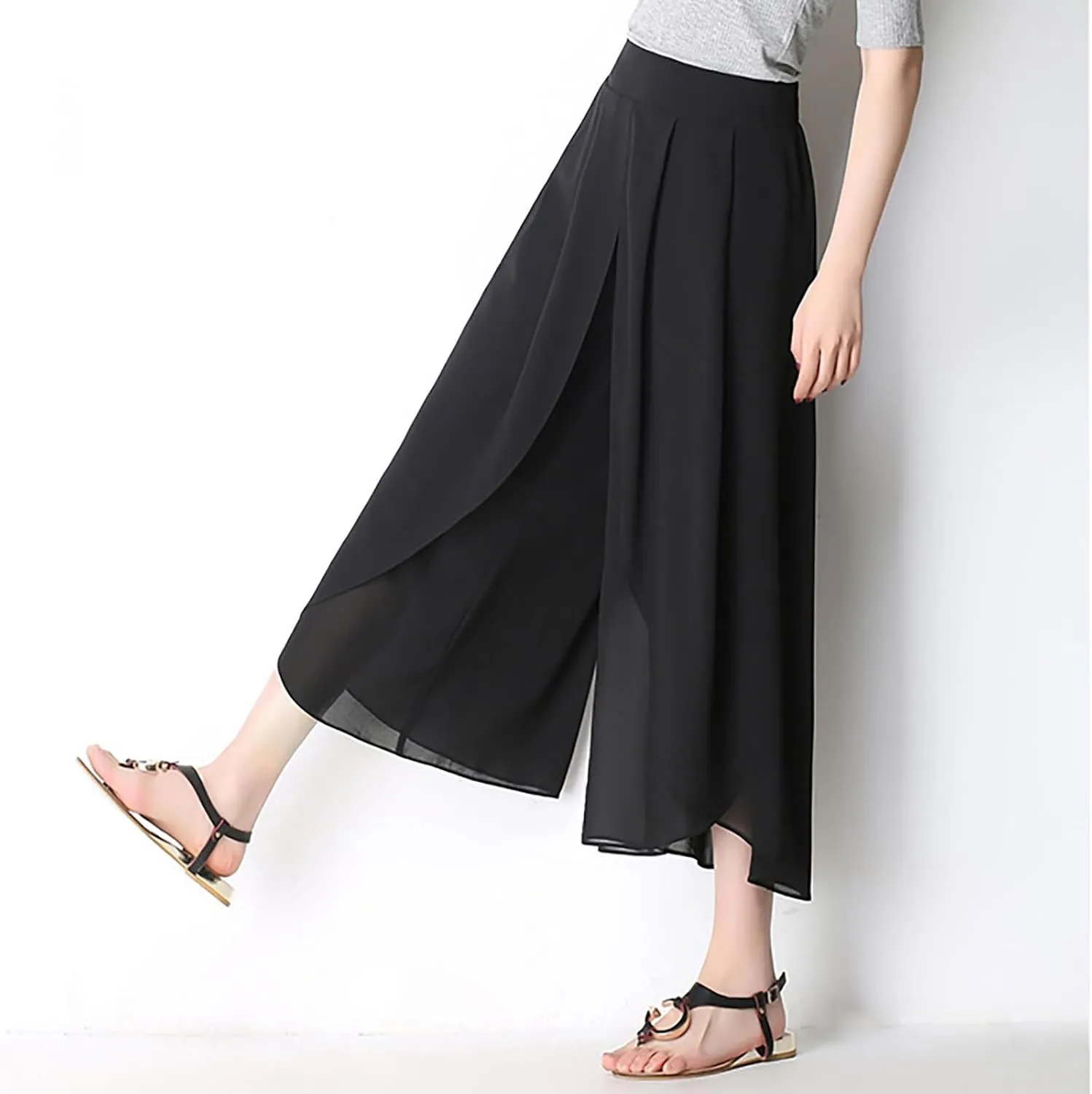 Womens Chiffon Split Wide Leg Pants Casual Summer Hippie Yoga Pants Plus Size Flowy Wrap Long