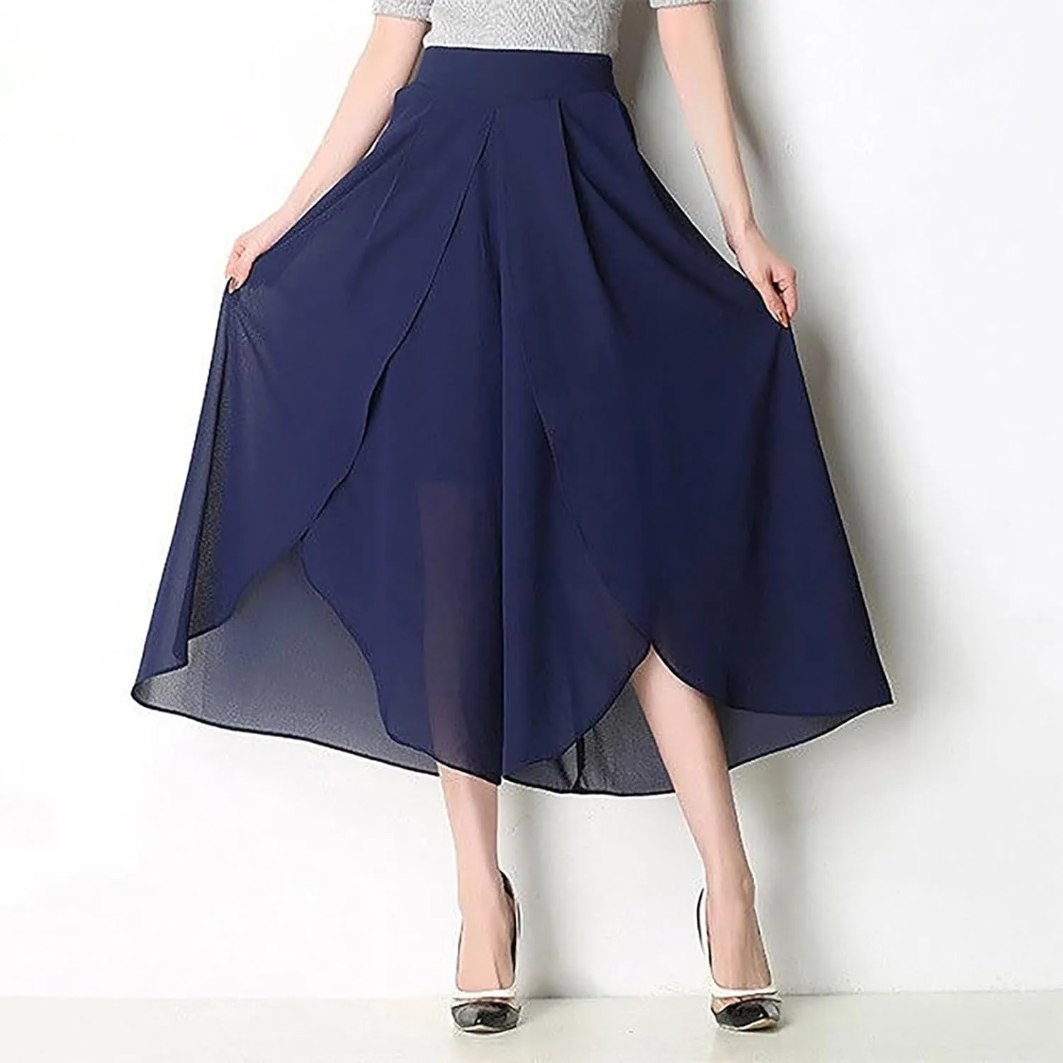 Womens Chiffon Split Wide Leg Pants Casual Summer Hippie Yoga Pants Plus Size Flowy Wrap Long