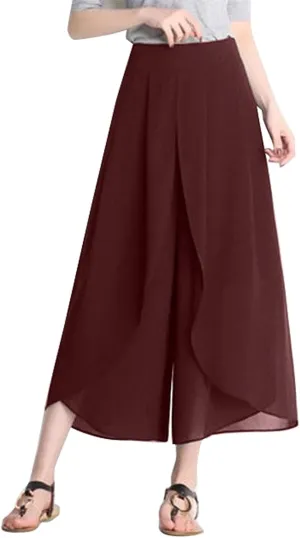 Womens Chiffon Split Wide Leg Pants Casual Summer Hippie Yoga Pants Plus Size Flowy Wrap Long