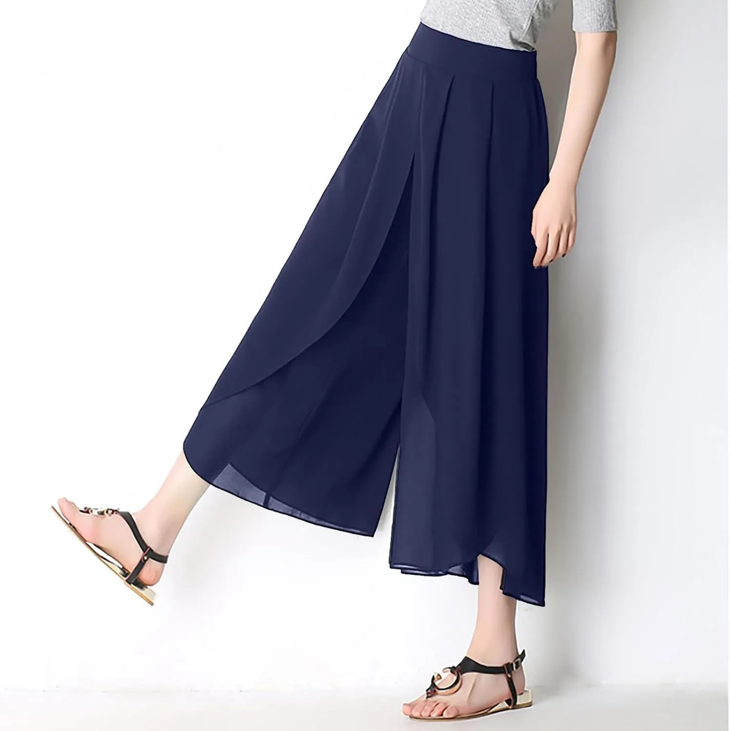 Womens Chiffon Split Wide Leg Pants Casual Summer Hippie Yoga Pants Plus Size Flowy Wrap Long