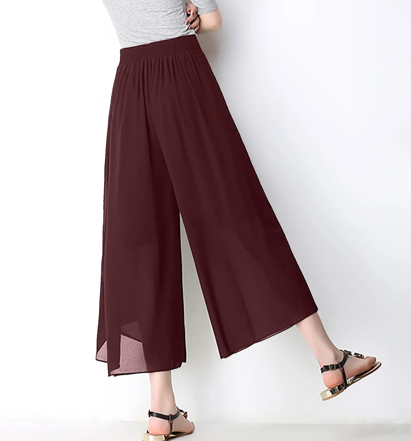 Womens Chiffon Split Wide Leg Pants Casual Summer Hippie Yoga Pants Plus Size Flowy Wrap Long