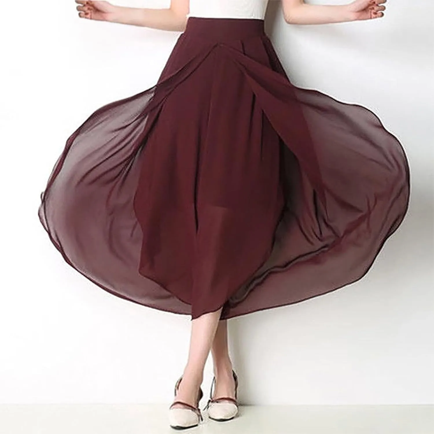 Womens Chiffon Split Wide Leg Pants Casual Summer Hippie Yoga Pants Plus Size Flowy Wrap Long