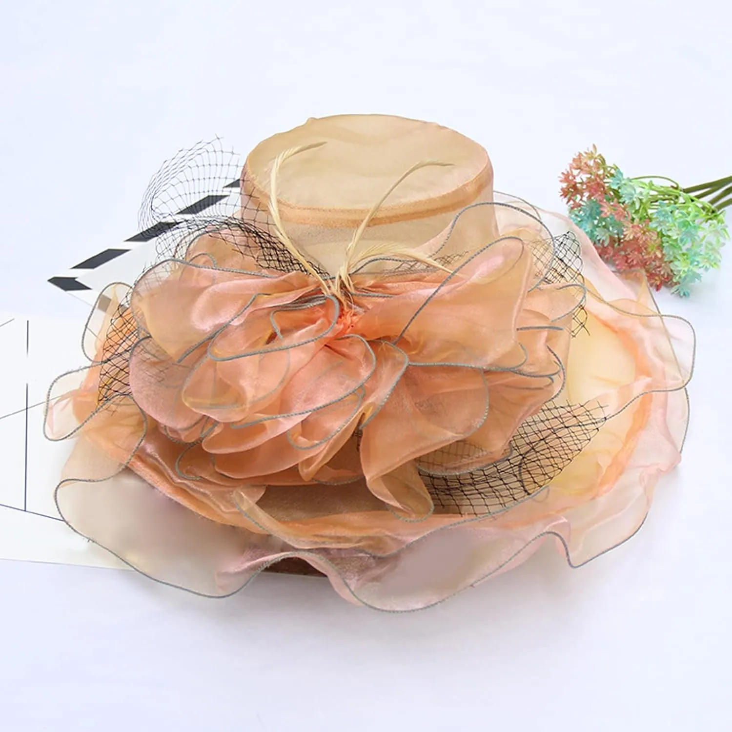 Women's Church Dress Hat Wide Brim Leaf Flower Bridal Shower Hat Summer Hats for Women
