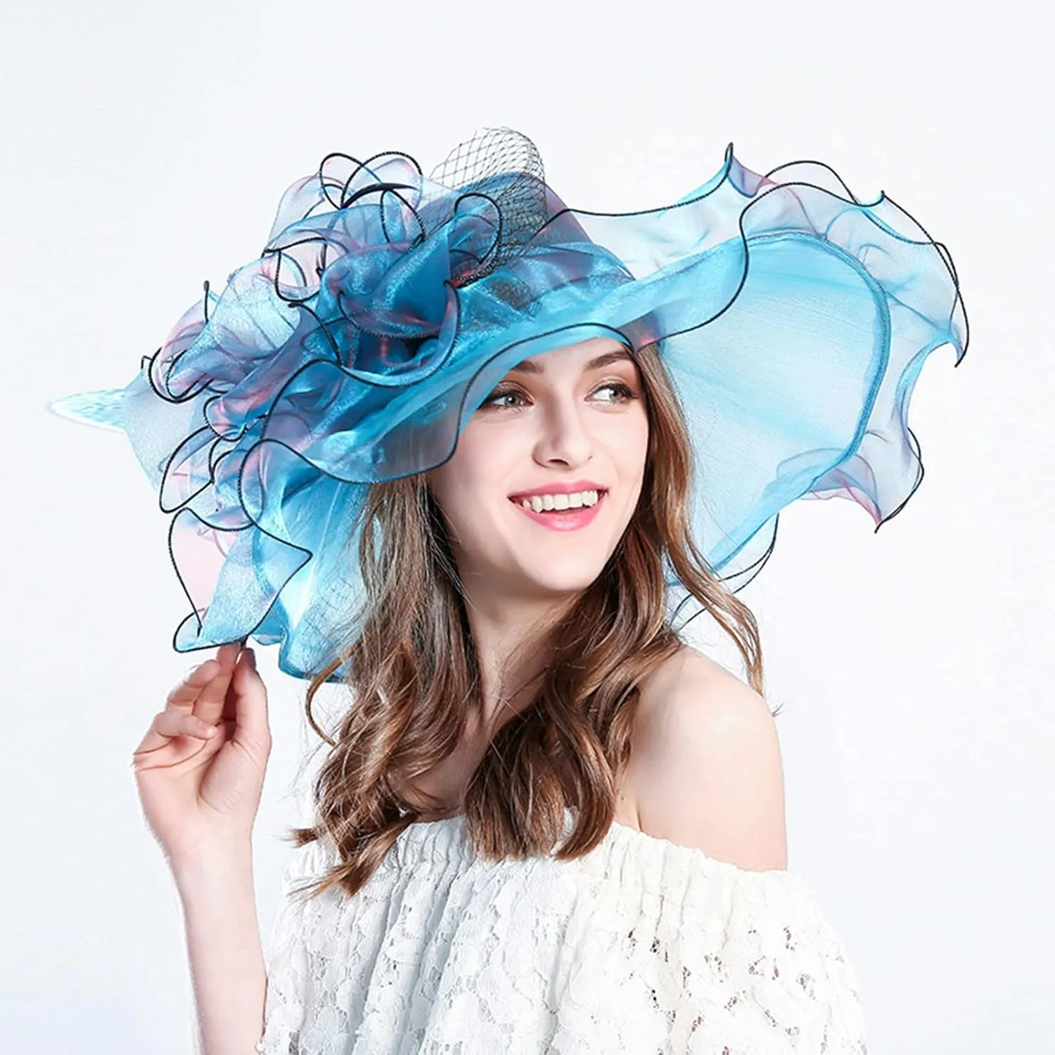 Women's Church Dress Hat Wide Brim Leaf Flower Bridal Shower Hat Summer Hats for Women