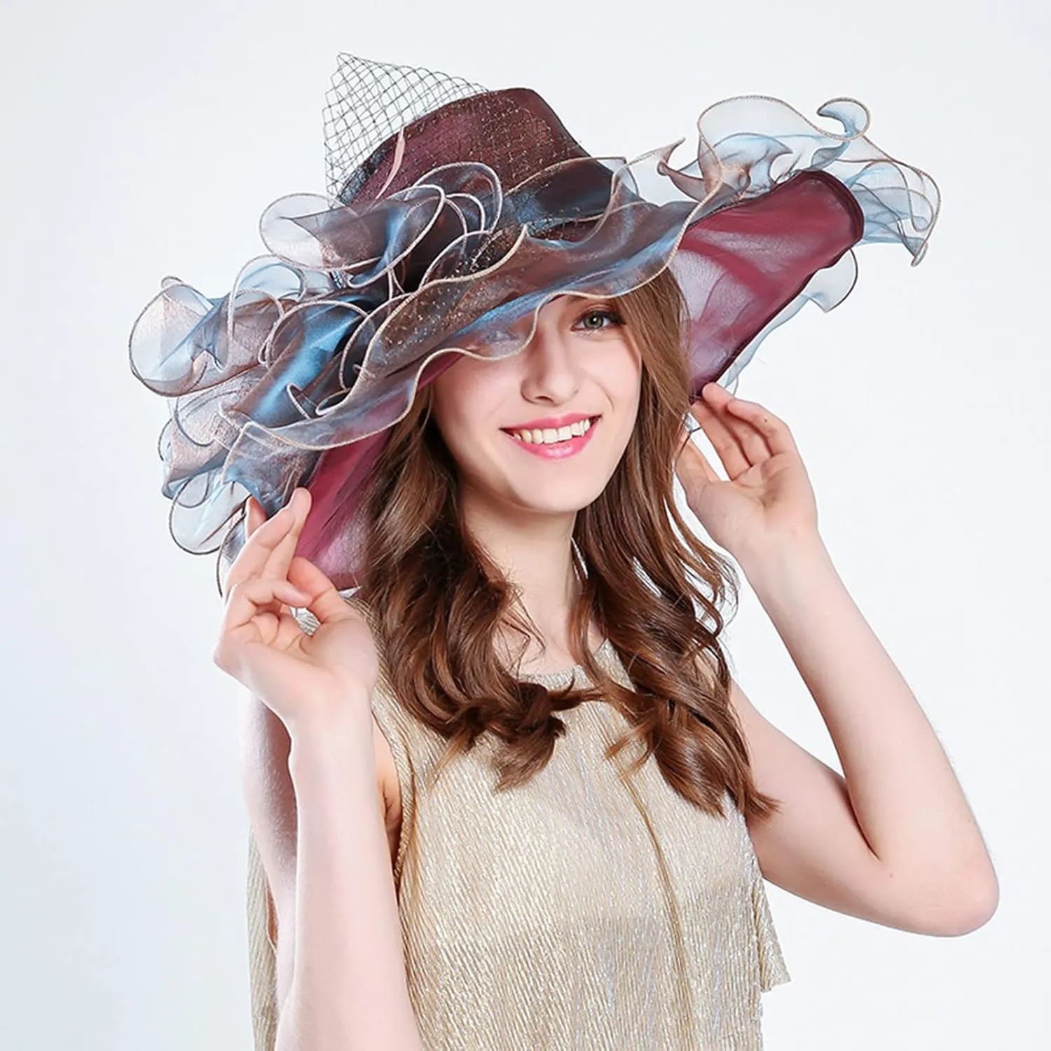 Women's Church Dress Hat Wide Brim Leaf Flower Bridal Shower Hat Summer Hats for Women