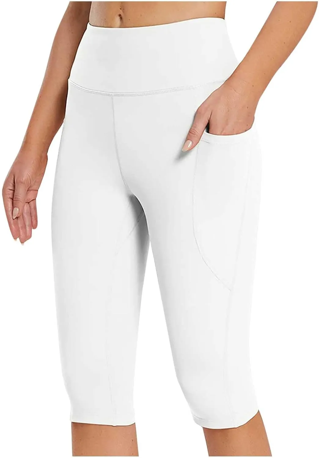 Women's Compression Legging Women Waist Pants High Control Training Running Yoga Abdomen Cropped Pants Pockets Yoga