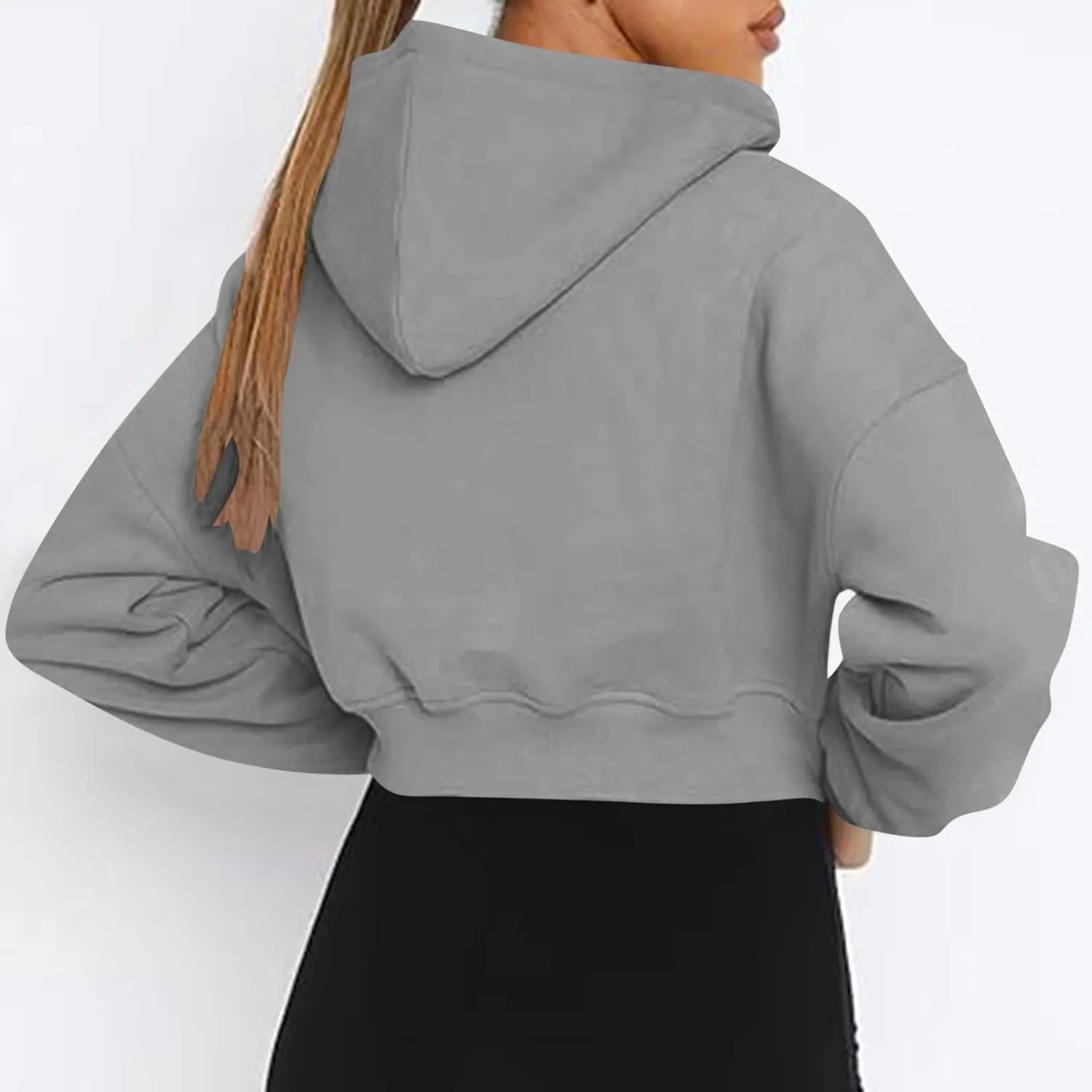 Womens Cropped Hoodie Full Zipper Hooded Sweatshirts Fleece Long Sleeve Pullover Tops Trendy Fall Clothes 2024