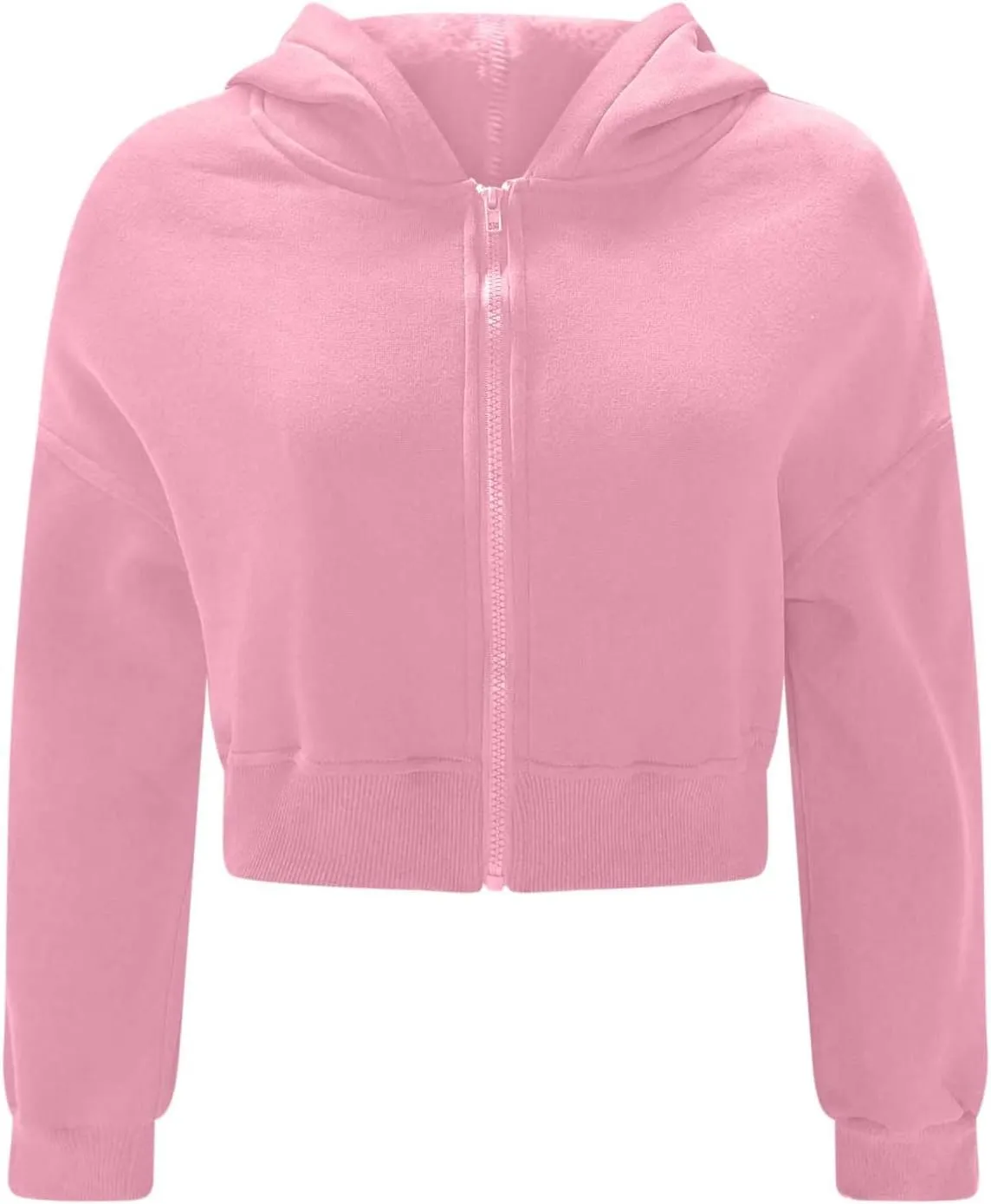 Womens Cropped Hoodie Full Zipper Hooded Sweatshirts Fleece Long Sleeve Pullover Tops Trendy Fall Clothes 2024