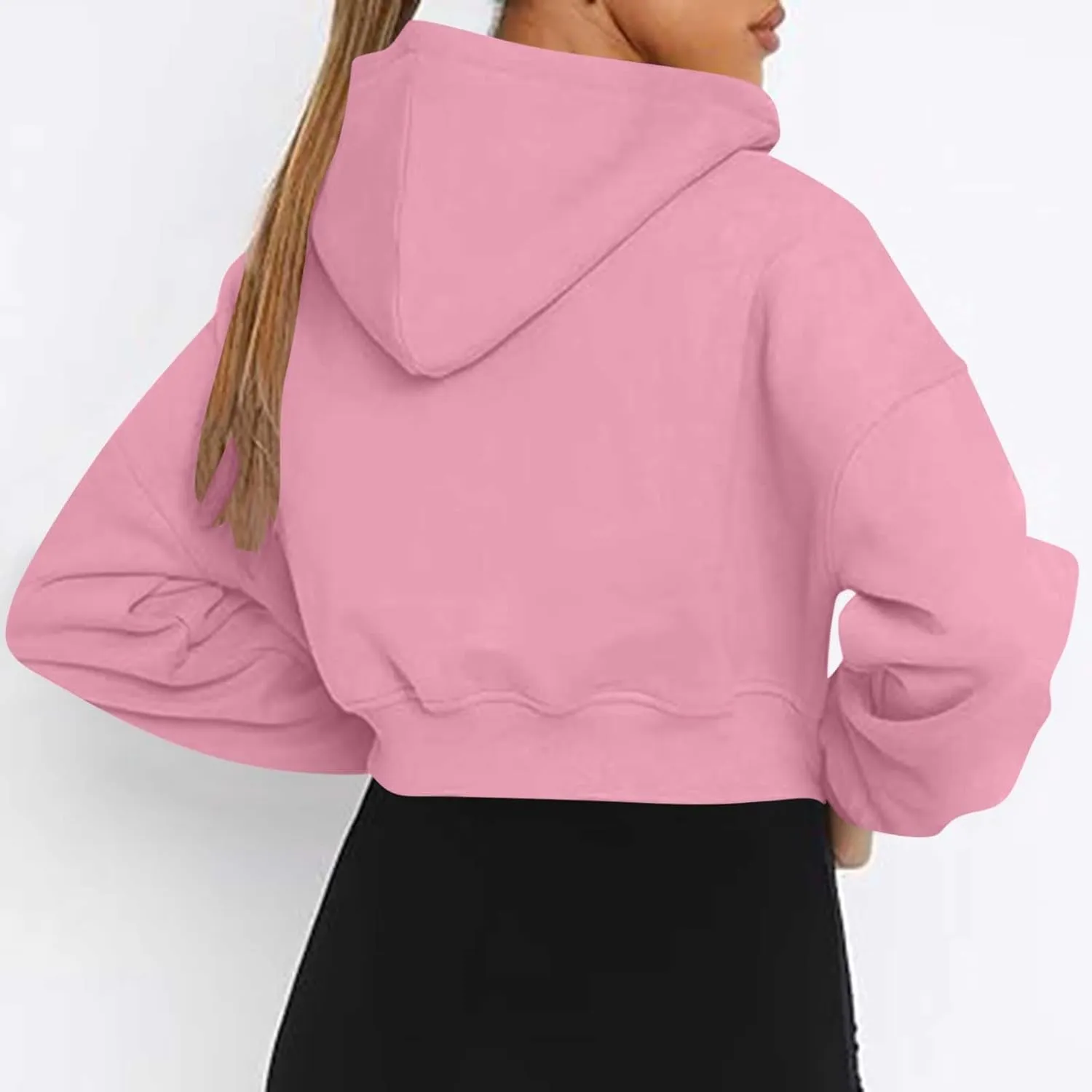 Womens Cropped Hoodie Full Zipper Hooded Sweatshirts Fleece Long Sleeve Pullover Tops Trendy Fall Clothes 2024