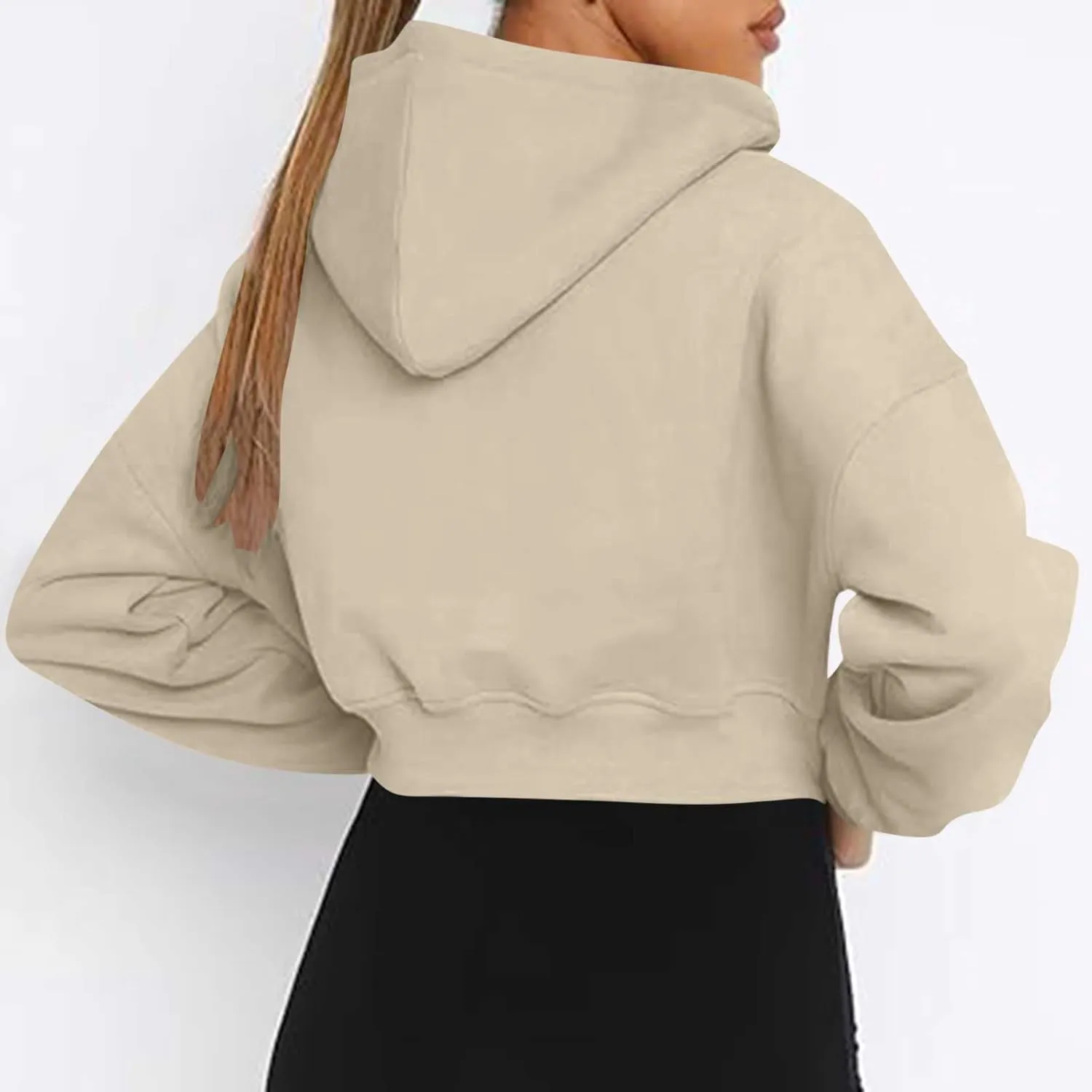 Womens Cropped Hoodie Full Zipper Hooded Sweatshirts Fleece Long Sleeve Pullover Tops Trendy Fall Clothes 2024