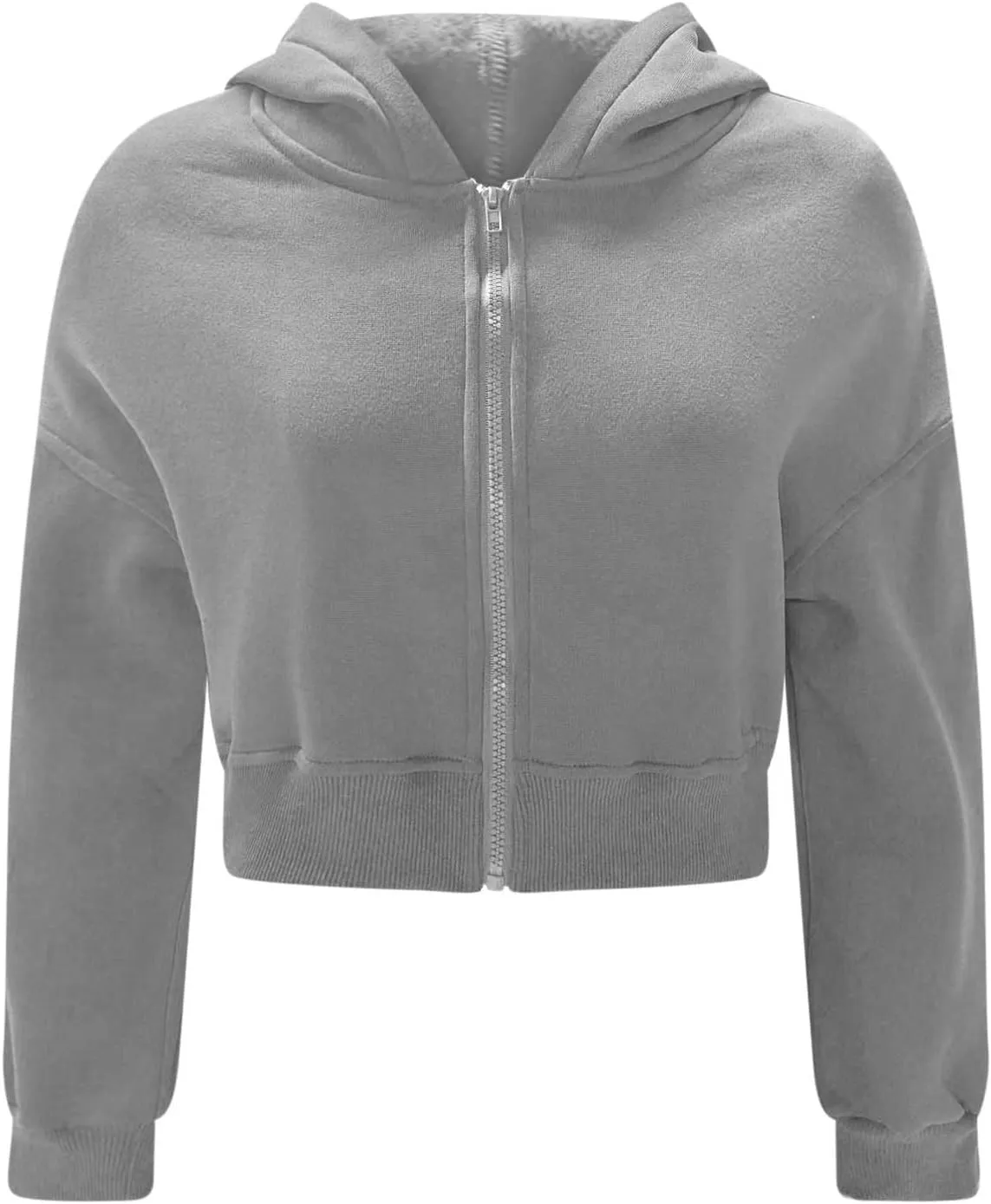 Womens Cropped Hoodie Full Zipper Hooded Sweatshirts Fleece Long Sleeve Pullover Tops Trendy Fall Clothes 2024