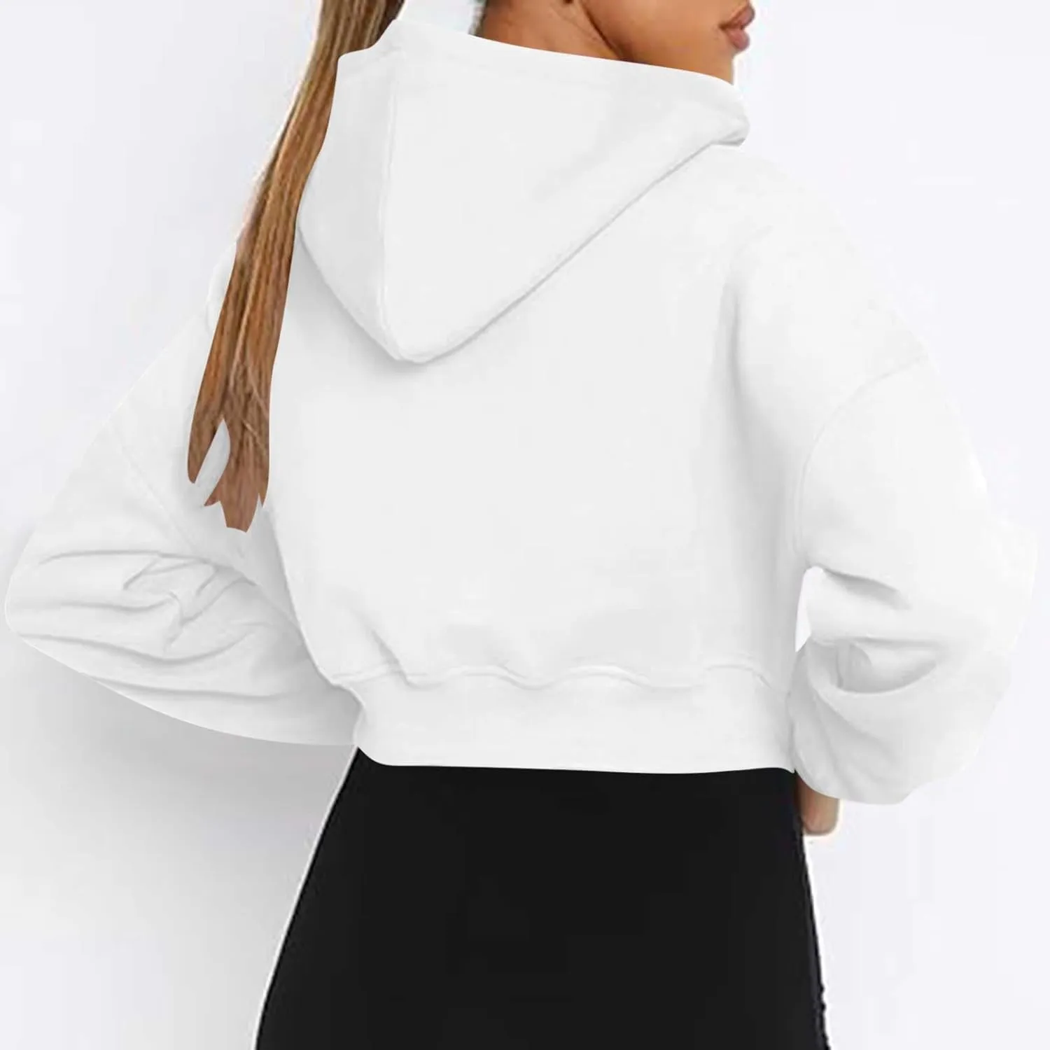 Womens Cropped Hoodie Full Zipper Hooded Sweatshirts Fleece Long Sleeve Pullover Tops Trendy Fall Clothes 2024