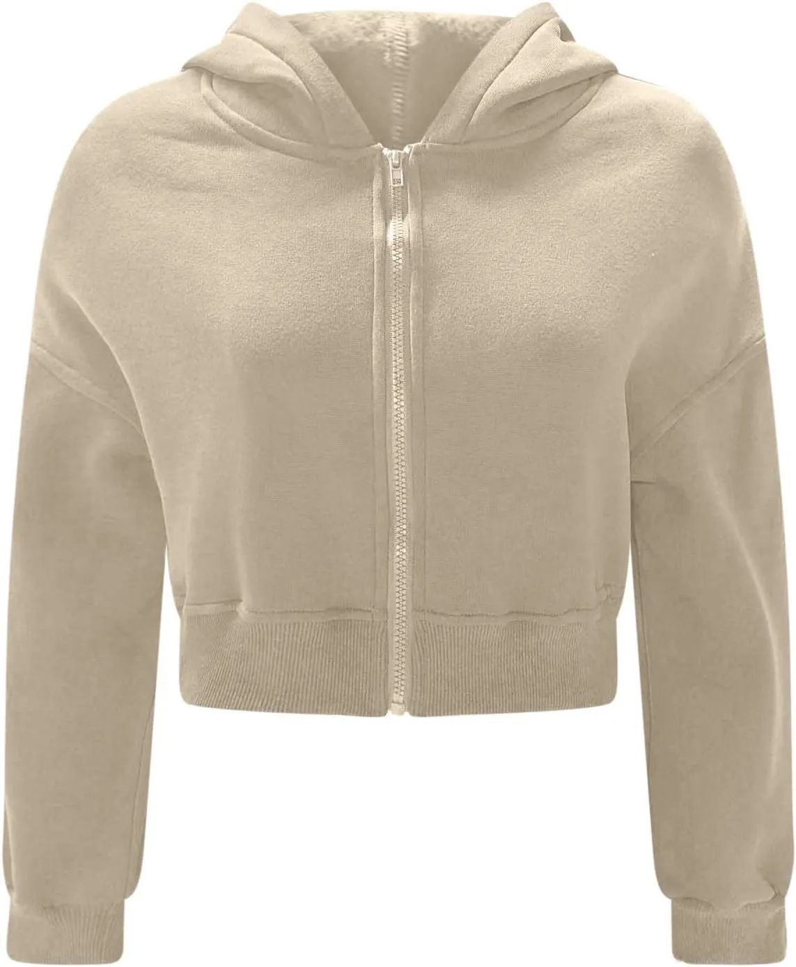 Womens Cropped Hoodie Full Zipper Hooded Sweatshirts Fleece Long Sleeve Pullover Tops Trendy Fall Clothes 2024