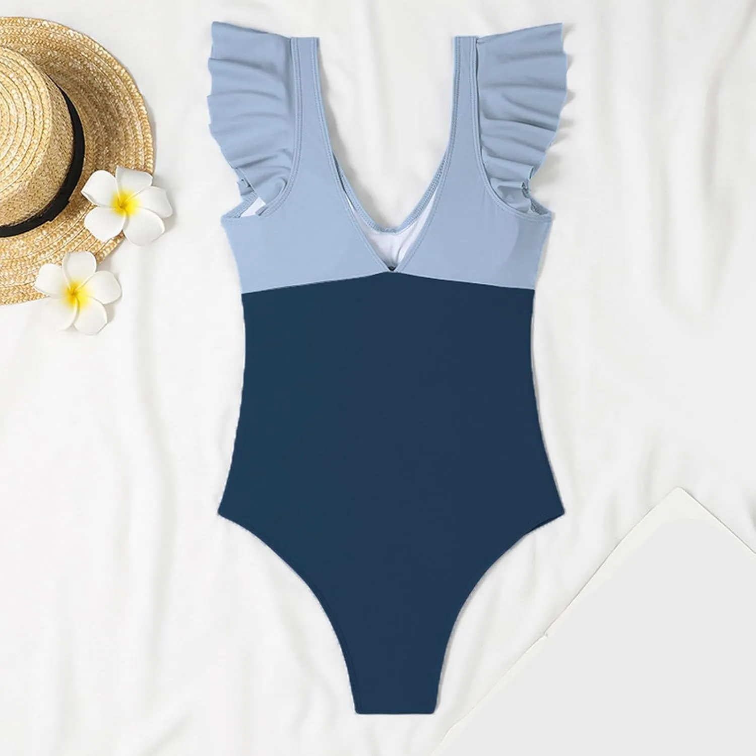Women's Cutout Ruffle Sleeve Wrap One Pice Swimsuits 2024 Summer Beach Casual Bathing Suits Sexy Monokini Beachwear