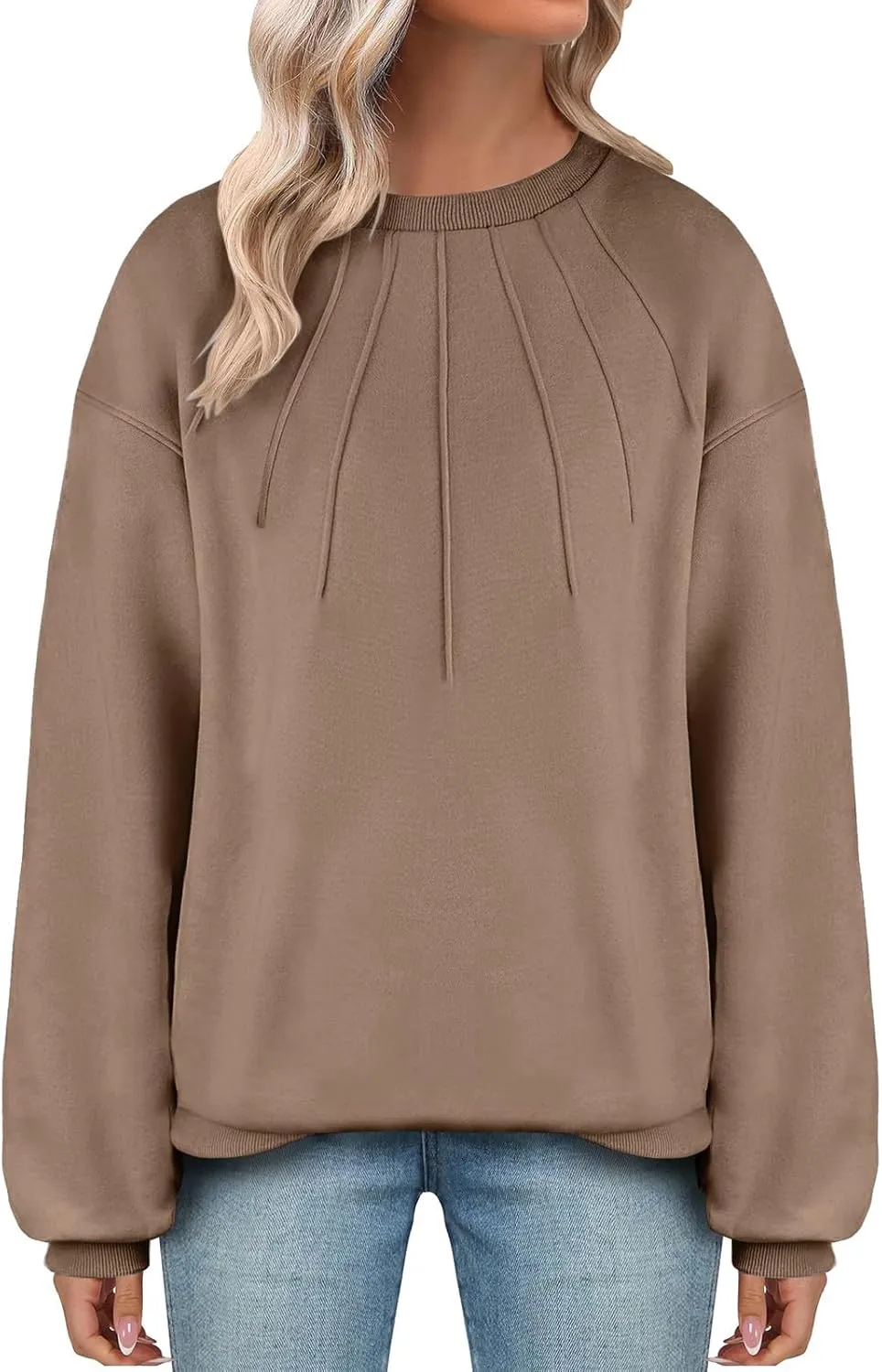 Women's Fashion Hoodies Loose Casual Solid Color Long Sleeve Oversized Pullover Sweatshirts Fall Dressy Business Tops