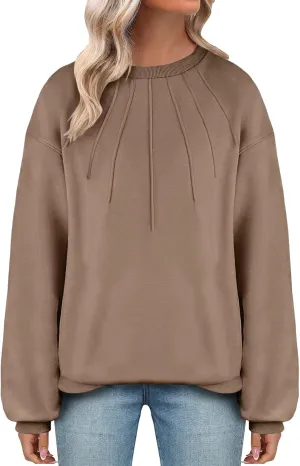 Women's Fashion Hoodies Loose Casual Solid Color Long Sleeve Oversized Pullover Sweatshirts Fall Dressy Business Tops