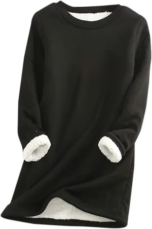 Women's Fleece Lined Crewneck Sweatshirt Long Sleeve Casual Warm 2024 Winter Fall Pullover Tops