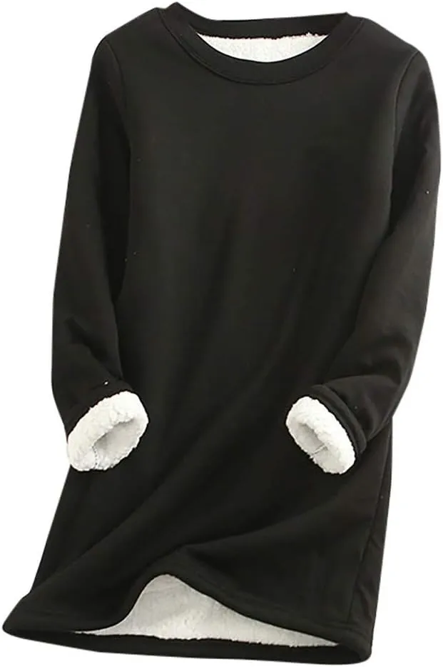 Women's Fleece Lined Crewneck Sweatshirt Long Sleeve Casual Warm 2024 Winter Fall Pullover Tops