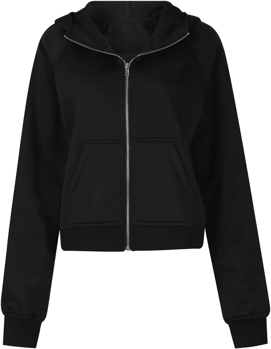 Women's Full Zip Up Fleece Cropped Hoodies Casual Zipper Sweater Long Sleeve Hooded Sweatshirts Pockets Jacket