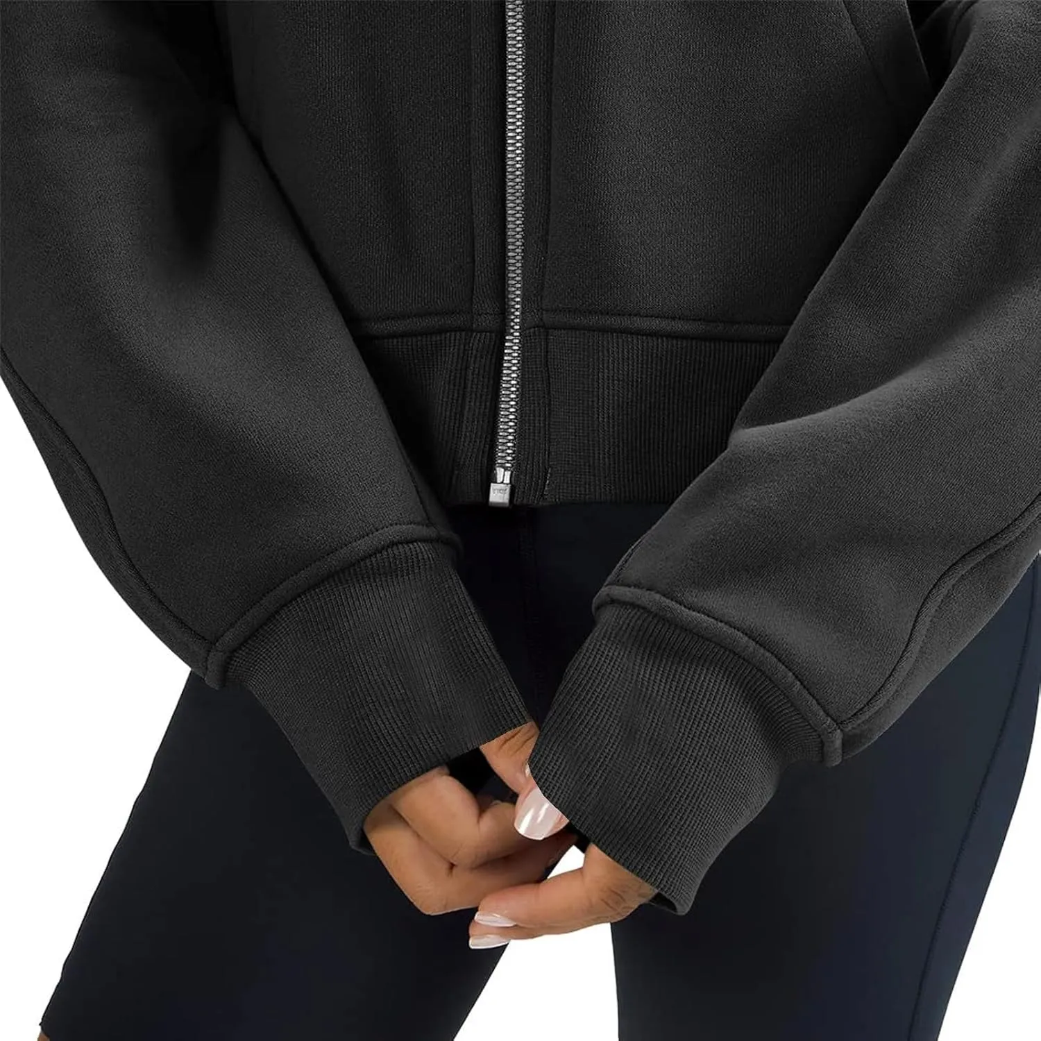 Women's Full Zip Up Fleece Cropped Hoodies Casual Zipper Sweater Long Sleeve Hooded Sweatshirts Pockets Jacket