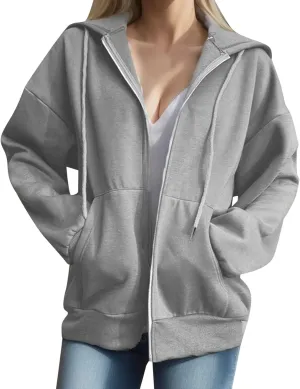 Women's Full Zip Up Fleece Cropped Hoodies Casual Zipper Sweater Long Sleeve Hooded Sweatshirts Pockets Jacket