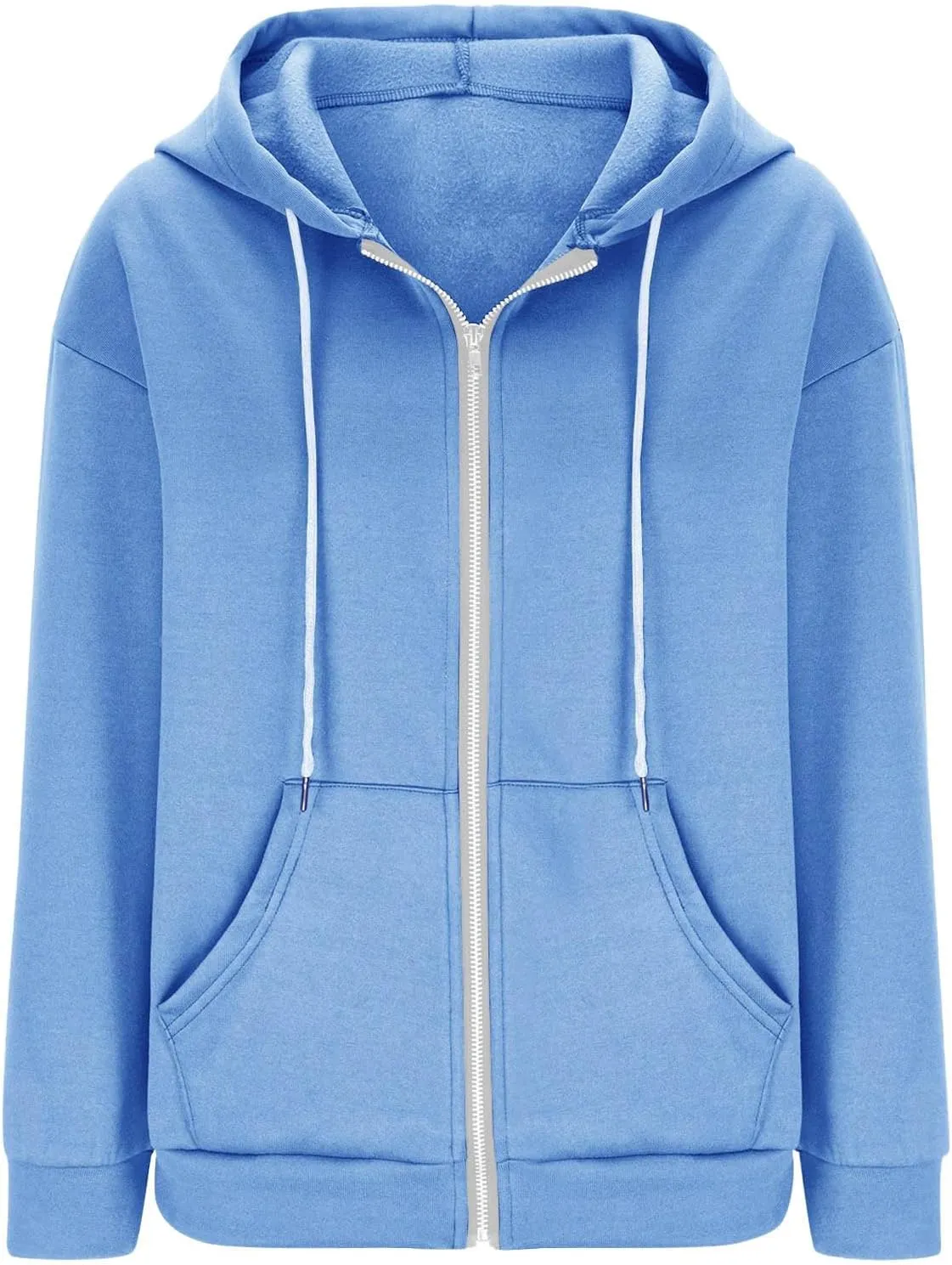 Women's Full Zip Up Fleece Cropped Hoodies Casual Zipper Sweater Long Sleeve Hooded Sweatshirts Pockets Jacket