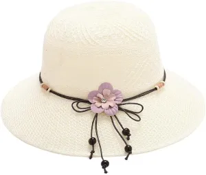 Women's Girl Summer Straw Hat Flower Wide Brim Floppy Beach Sun Visor Hat Cute Fedora Hat Tea Party Bucket Hat Travel