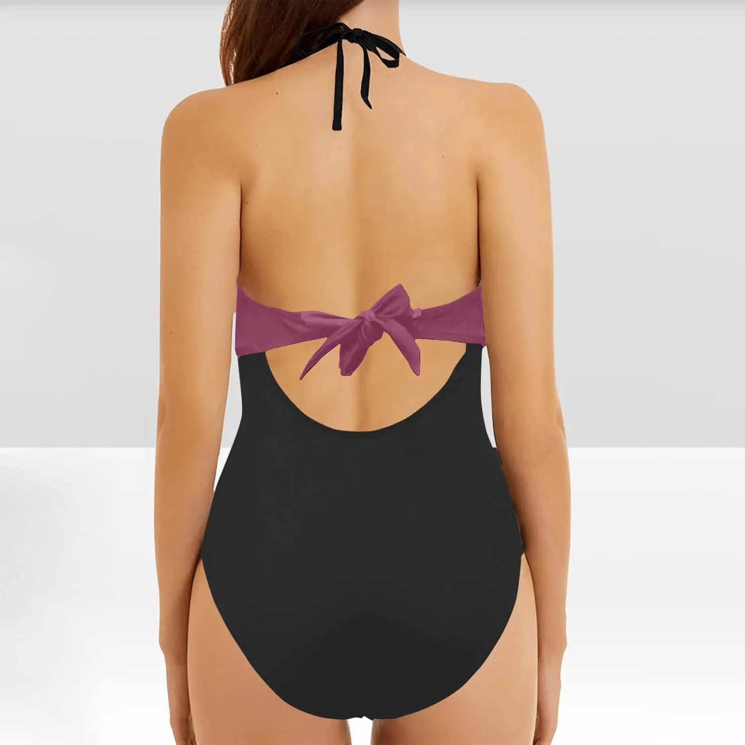 Womens Halter Cutout One Piece Swimsuit Sexy Backless Tummy Control Bathing Suits Colorblock Slimming Beach Swimwear