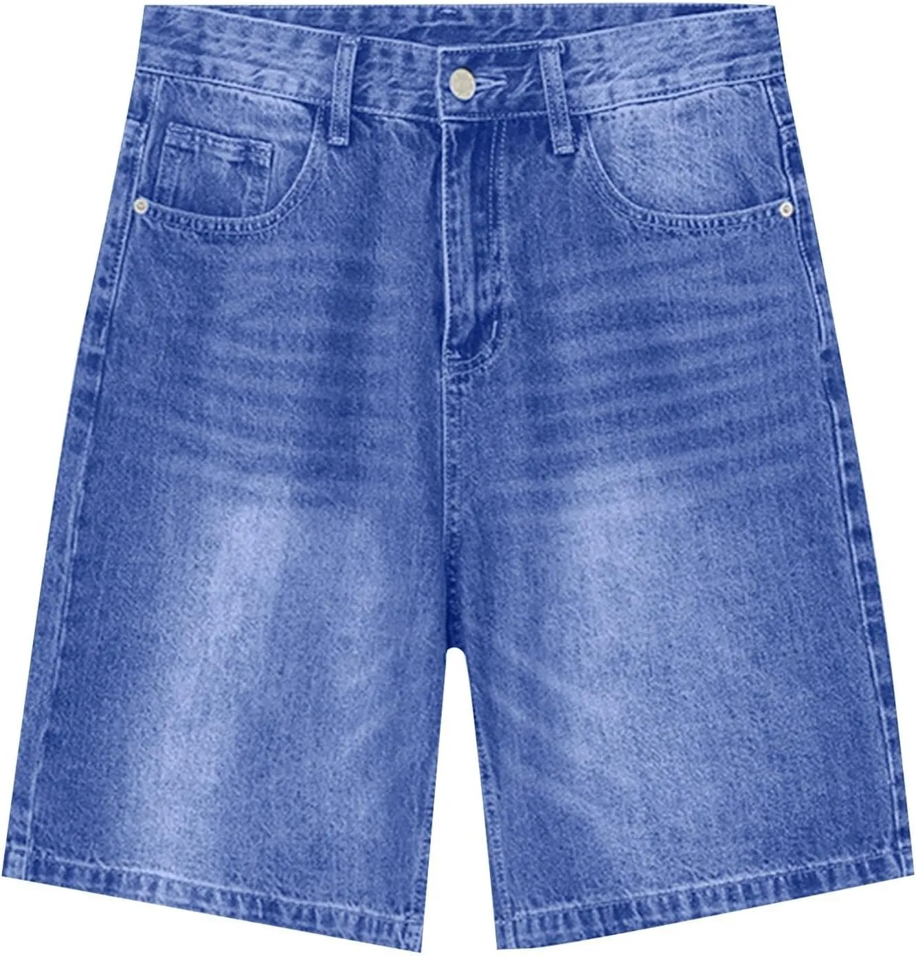 Womens High Waisted Stretch Bermuda Denim Shorts Knee Length Distressed Cutoffs, Loose Fit Casual Summer Jean Shorts