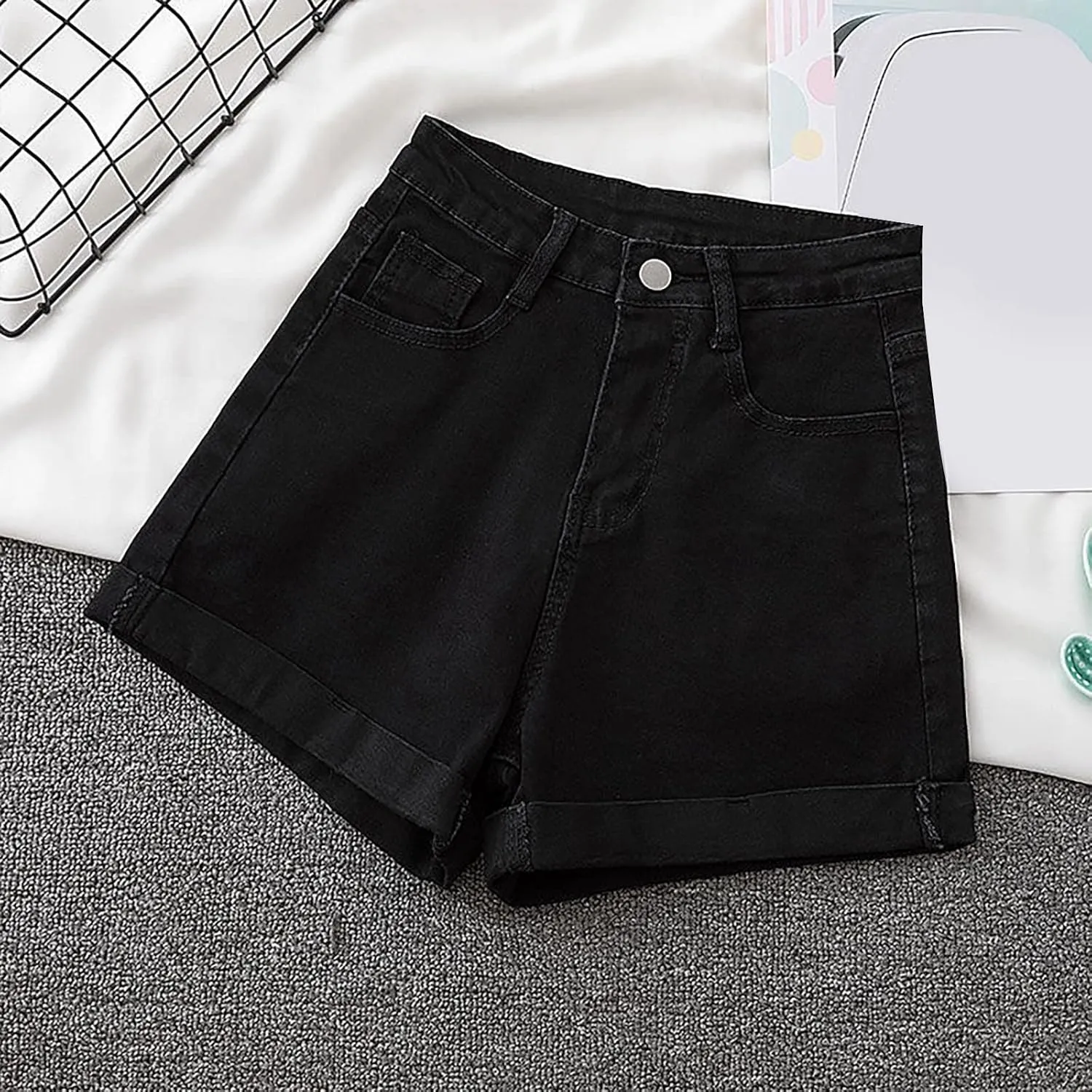 Women's High Waisted Stretchy Denim Shorts Casual Summer Wide Leg Jean Shorts Trendy A Line Design Loose Fit Jorts