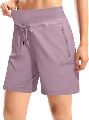 Womens Hiking Cargo Shorts Quick Dry High Waisted 7 Inch Long Golf Athletic Summer Shorts with Zipper Pockets