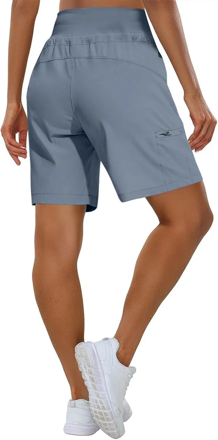 Womens Hiking Cargo Shorts Quick Dry High Waisted 7 Inch Long Golf Athletic Summer Shorts with Zipper Pockets
