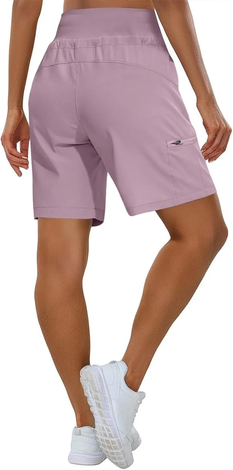 Womens Hiking Cargo Shorts Quick Dry High Waisted 7 Inch Long Golf Athletic Summer Shorts with Zipper Pockets