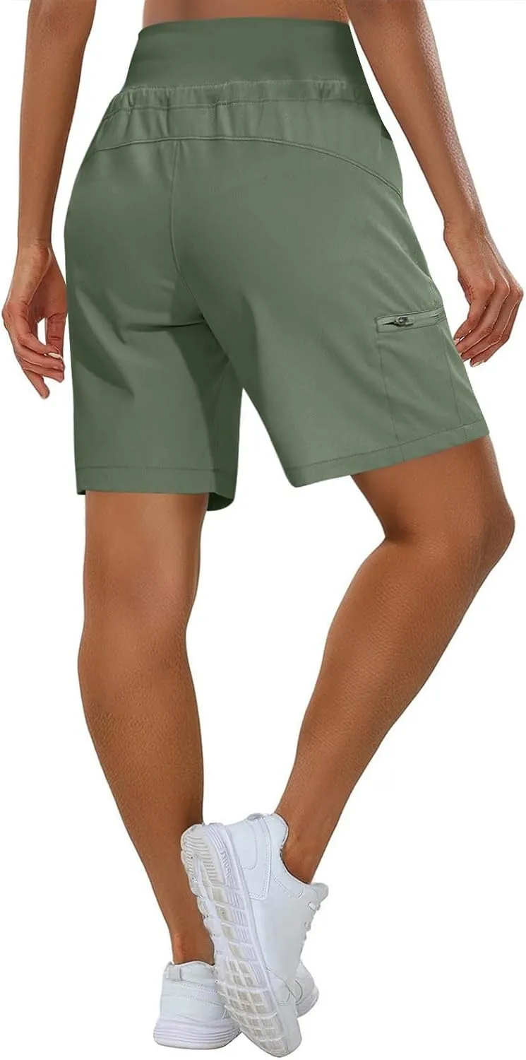 Womens Hiking Cargo Shorts Quick Dry High Waisted 7 Inch Long Golf Athletic Summer Shorts with Zipper Pockets
